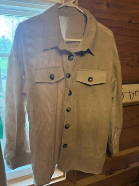 Women's Corduroy Button-Up Jacket Shacket - Taupe